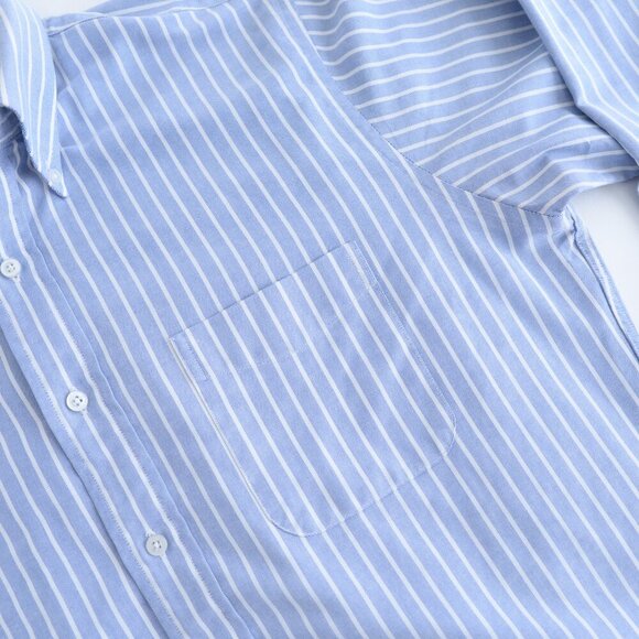 Vintage 90s L.L. Bean Blue & White Stripe Button-Down Chambray Dress Shirt 16-36 - Picture 9 of 10